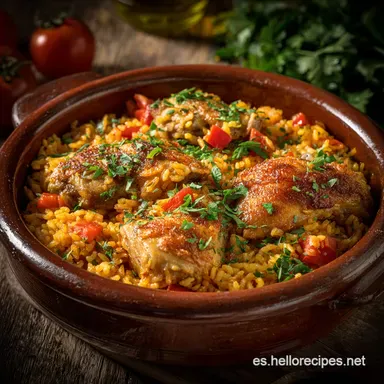 Arroz con Pollo Peruano: Receta Aut&eacute;ntica, Color Vibrante y Grano Perfecto Tarjeta de receta