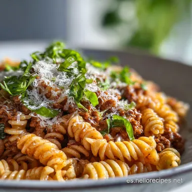 Receta con carne picada r&aacute;pida: Pasta en 20 Minutos Tarjeta de receta