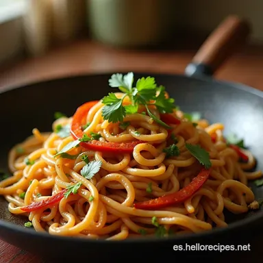 Fideos Chinos con Carne de Res y Verduras El Secreto del Wok Tarjeta de receta
