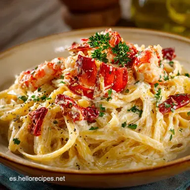 Pasta Cremosa con Langostinos: Un plato elegante y r&aacute;pido en 35 min. Tarjeta de receta