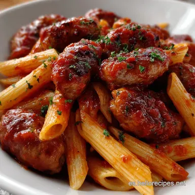 Penne con Salchicha Italiana: Salsa Roja Casera en 40 Minutos Tarjeta de receta