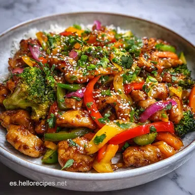 Receta R&aacute;pida Pollo y Verduras en 20 Min Tarjeta de receta