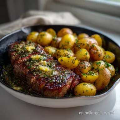 Sart&oacute;n de Bistec y Papas con: Costra Crujiente Garantizada Tarjeta de receta