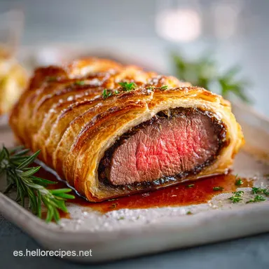 Solomillo Wellington Tradicional: Carne Tierna y Hojaldre Crujiente Tarjeta de receta