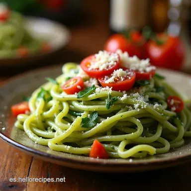 Spaghetti Verde Casero Receta Cremosa con Espinacas Frescas Tarjeta de receta