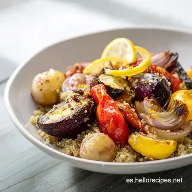 Comida Sana: Taz&oacute;n Mediterr&aacute;neo de Quinoa y Verduras Asadas Tarjeta de receta