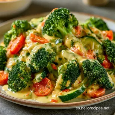 Verduras Salsa Queso en 20 Minutos Tarjeta de receta