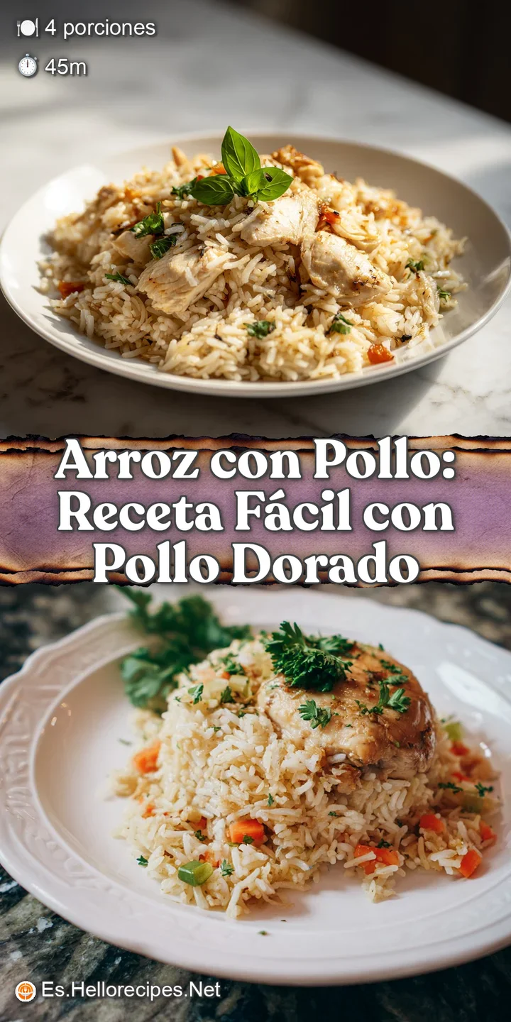 Close-up capturing the moist, flavorful texture of Arroz con Pollo. See the golden rice grains, succulent chicken, and bur...