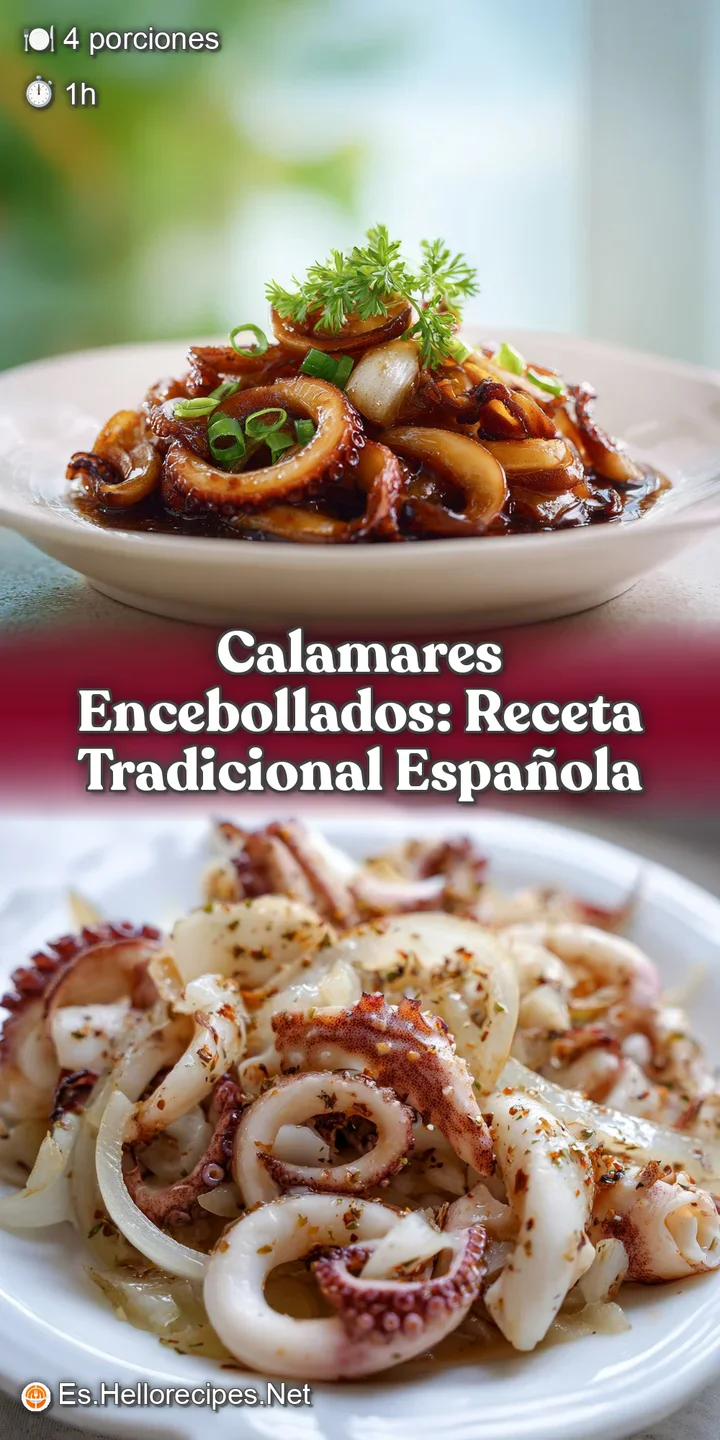 Close-up captures the sheen of the squid and the depth of color in the savory, slow-cooked onion gravy.