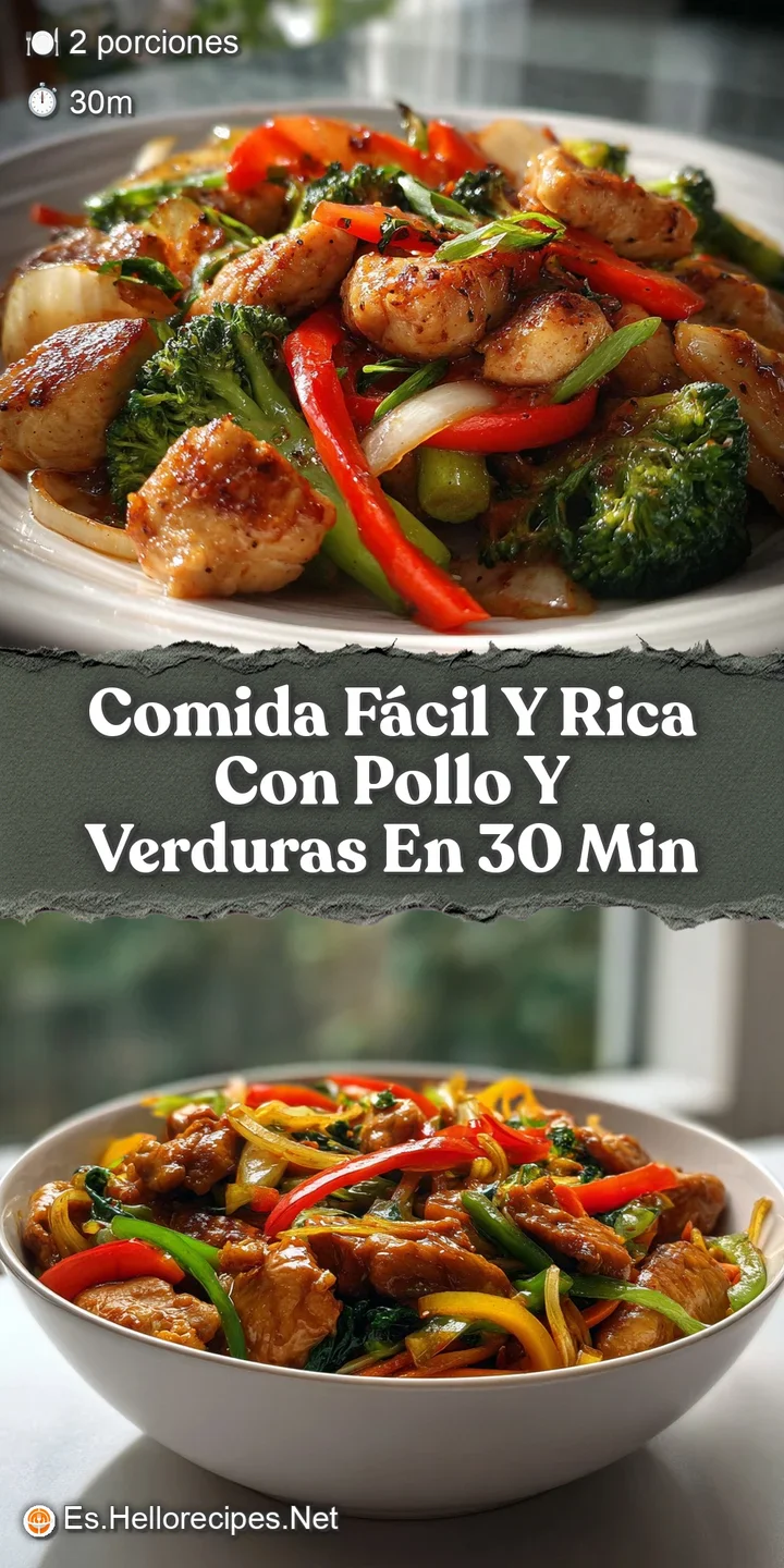 Close-up showcasing tender chicken pieces and vibrant vegetables, glistening with savory sauce. A burst of color and textu...