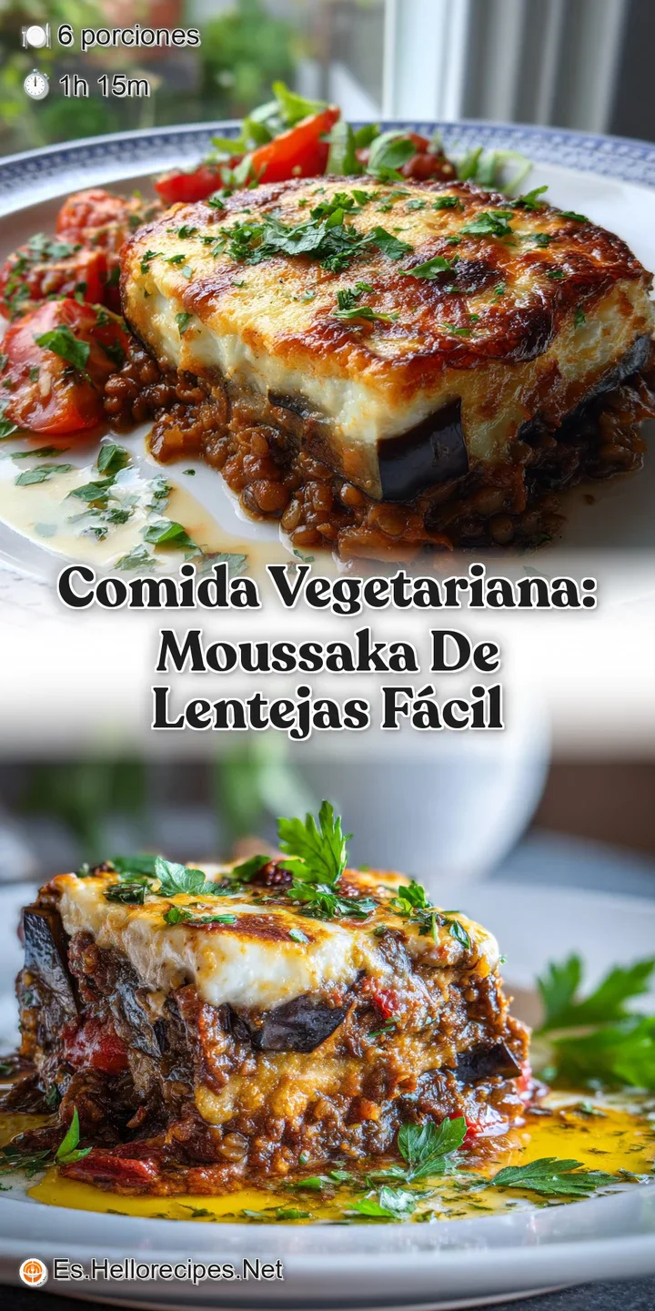 Close-up reveals the hearty texture of a lentil moussaka. Creamy, baked topping with slightly charred, appetizing browned ...