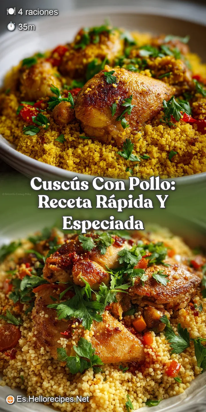 Close-up of fluffy couscous with juicy chicken and bell peppers. Warm steam rises, fragrant and flavorful, ready to eat.