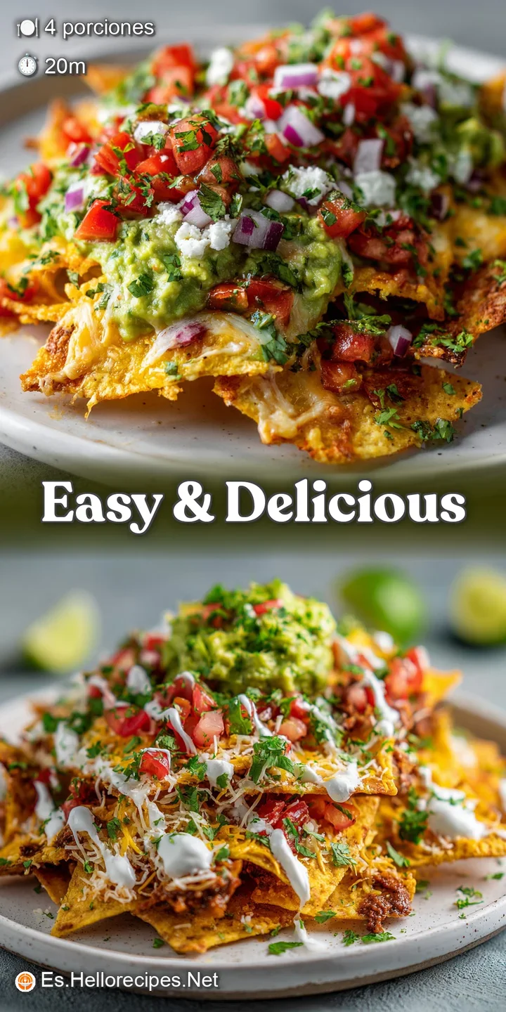 Close-up of cheesy nachos with a dollop of chunky guacamole, highlighting the creamy texture and fresh ingredients.