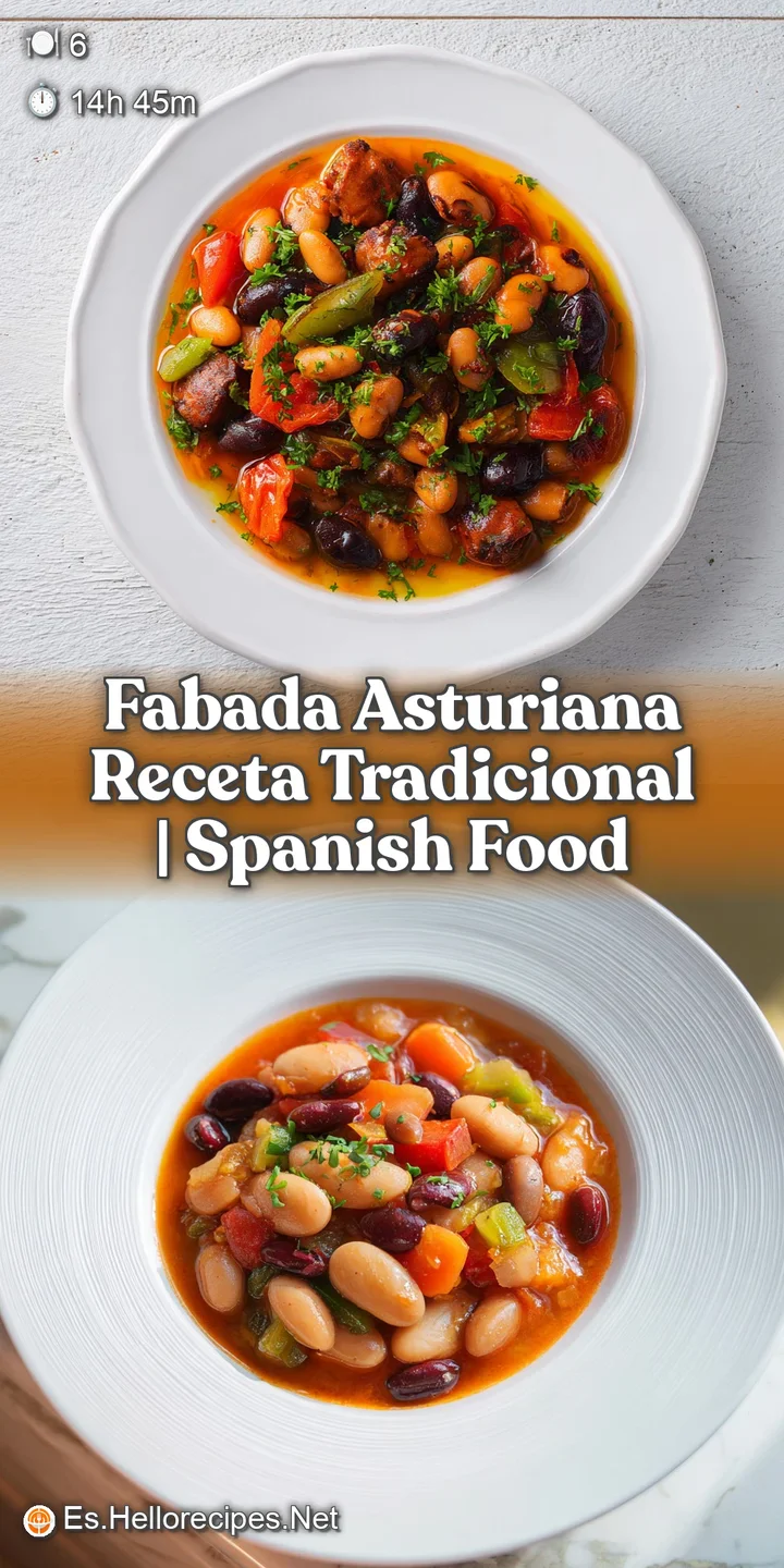 Close-up of creamy white beans, rich pork, and deep red chorizo in a steaming, savory Asturian stew.