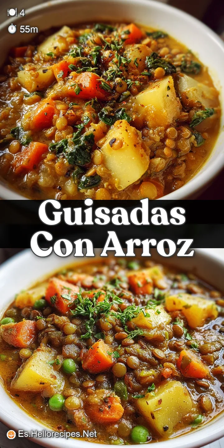 Close-up of earthy brown lentils and colorful diced veggies in a thick sauce. Steam rising gently suggests a warm, comfort...