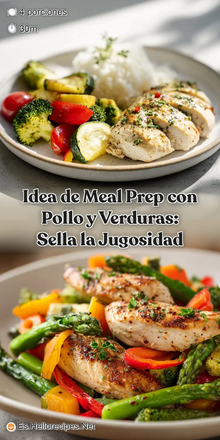 Juicy chicken breast with grill marks paired with colorful peppers and zucchini. Steam gently rises, hinting at a fresh, f...