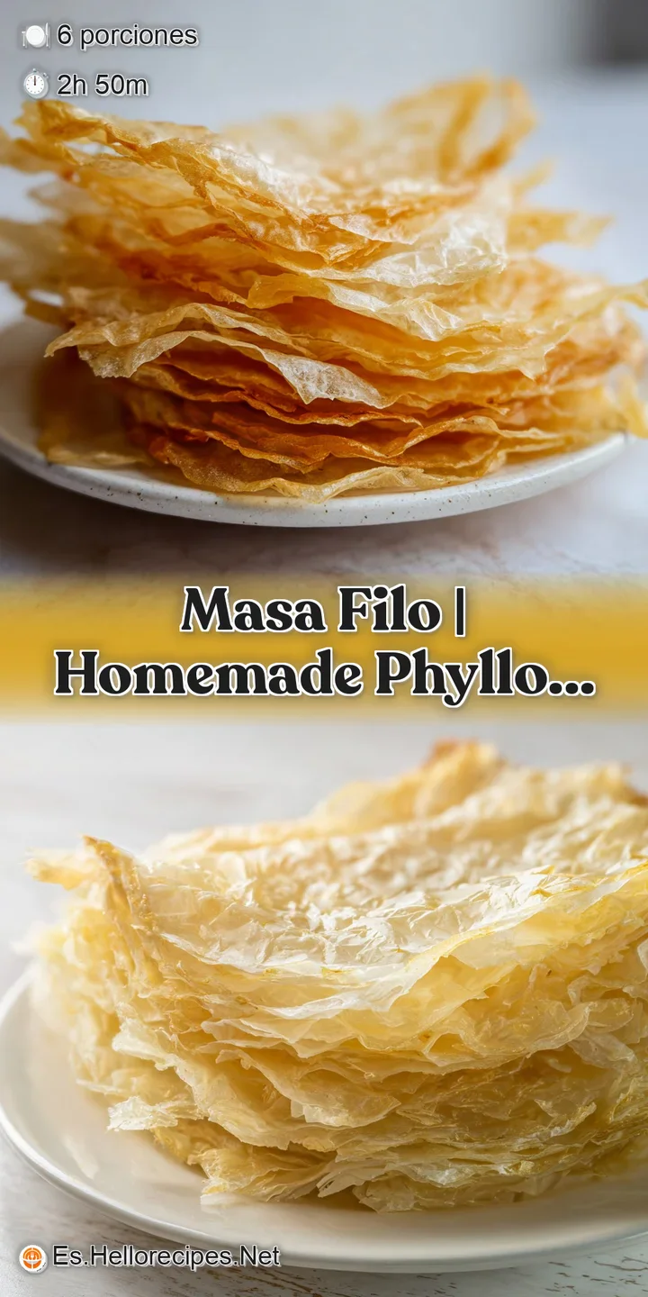 Primer plano de la textura quebradiza y laminada de la masa filo, con bordes tostados y un aspecto aireado y ligero.