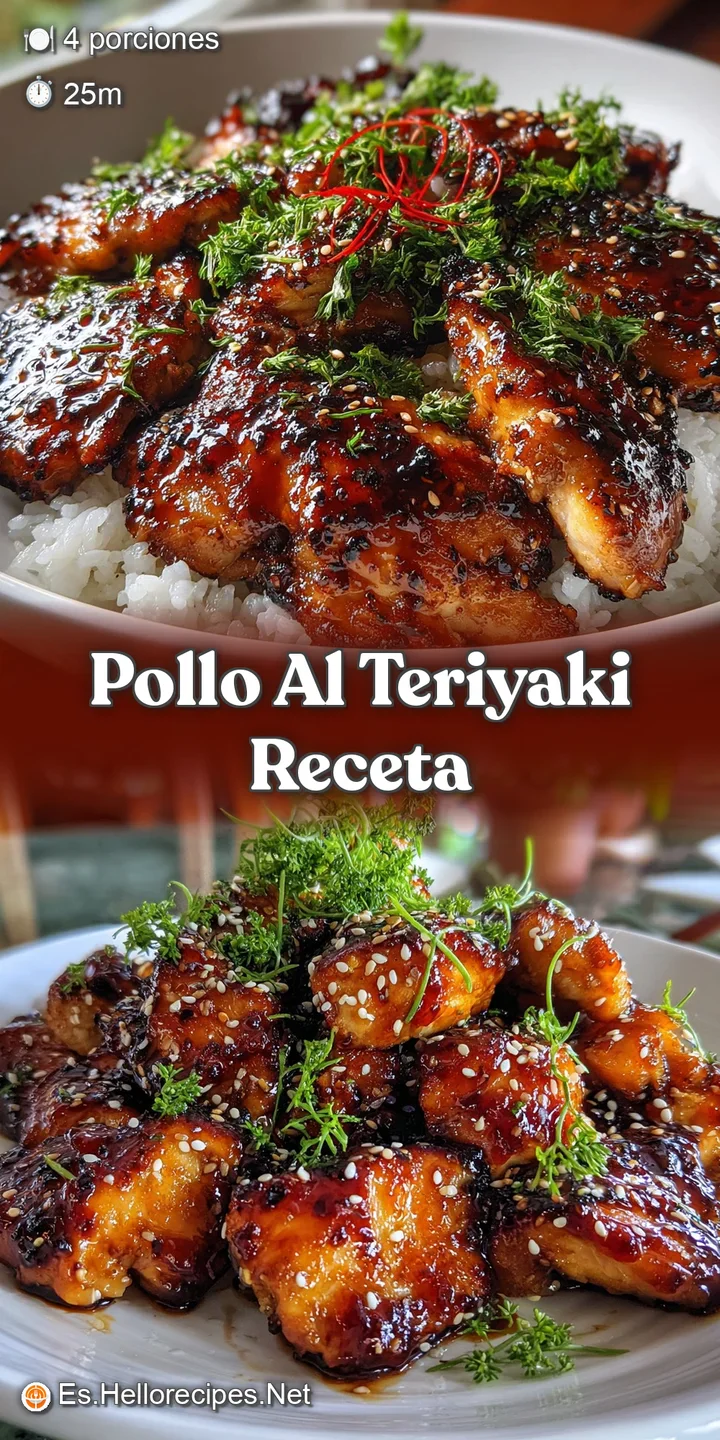 Close-up of tender teriyaki chicken glistening with a savory glaze, highlighting its rich brown color and sesame seed acce...