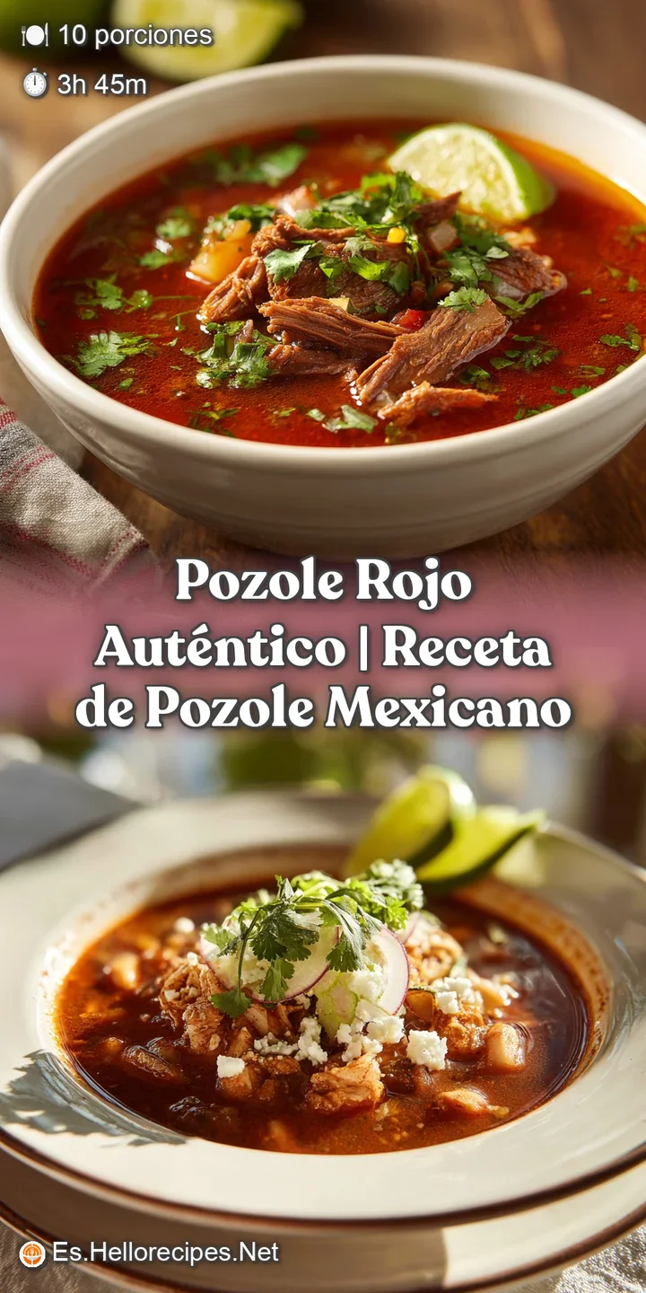 Close-up of hearty pozole with plump hominy kernels and succulent pork in rich broth.