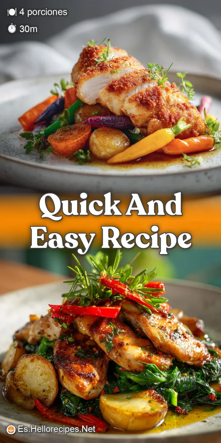 Close-up of juicy chicken and saut&eacute;ed vegetables: tender chicken, caramelized onions, and colorful peppers glisten with sa...