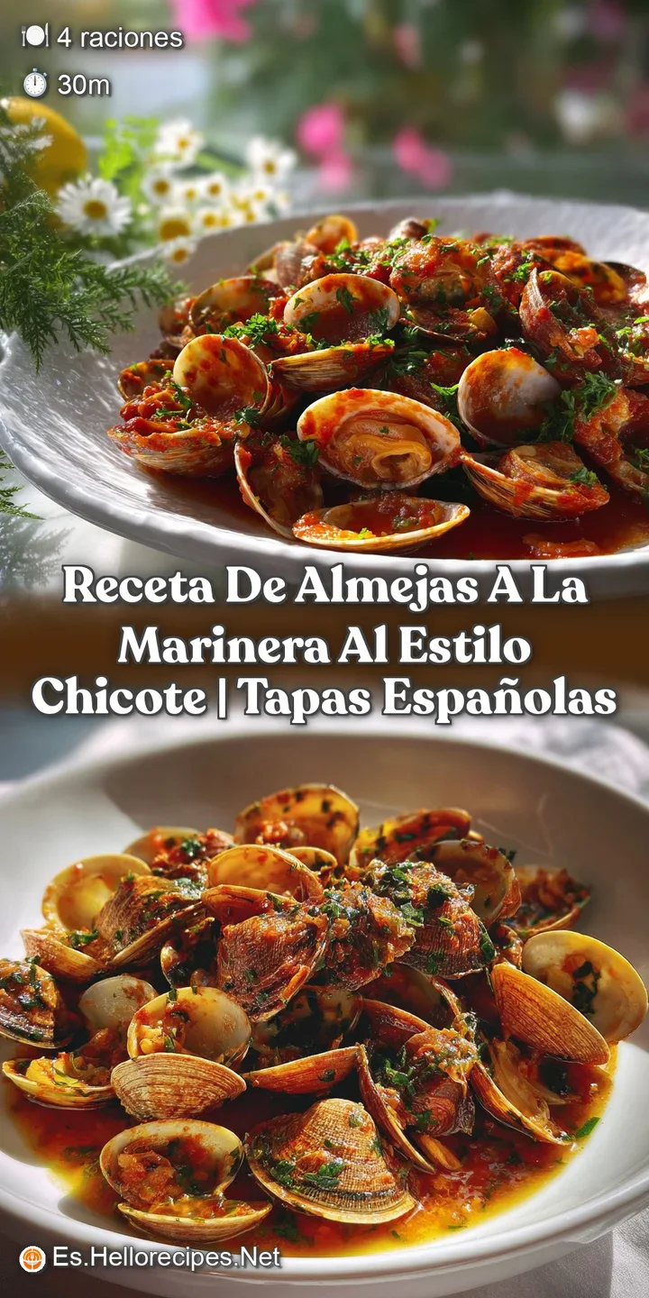 Close-up of plump clams bathed in a flavorful, dark orange sauce. Hints of garlic and herbs create an appetizing, inviting...