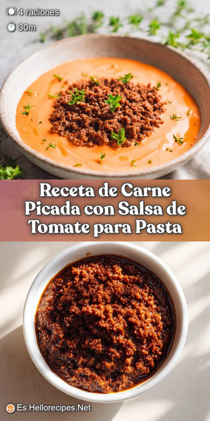 Close-up shows perfectly seasoned ground beef simmering in a chunky, flavorful red sauce, bursting with rich color and tex...