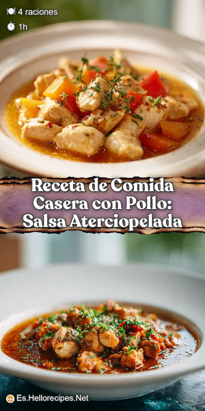 Close-up view of the chicken and velvety sauce, highlighting its rich color and tempting texture, garnished with green spe...