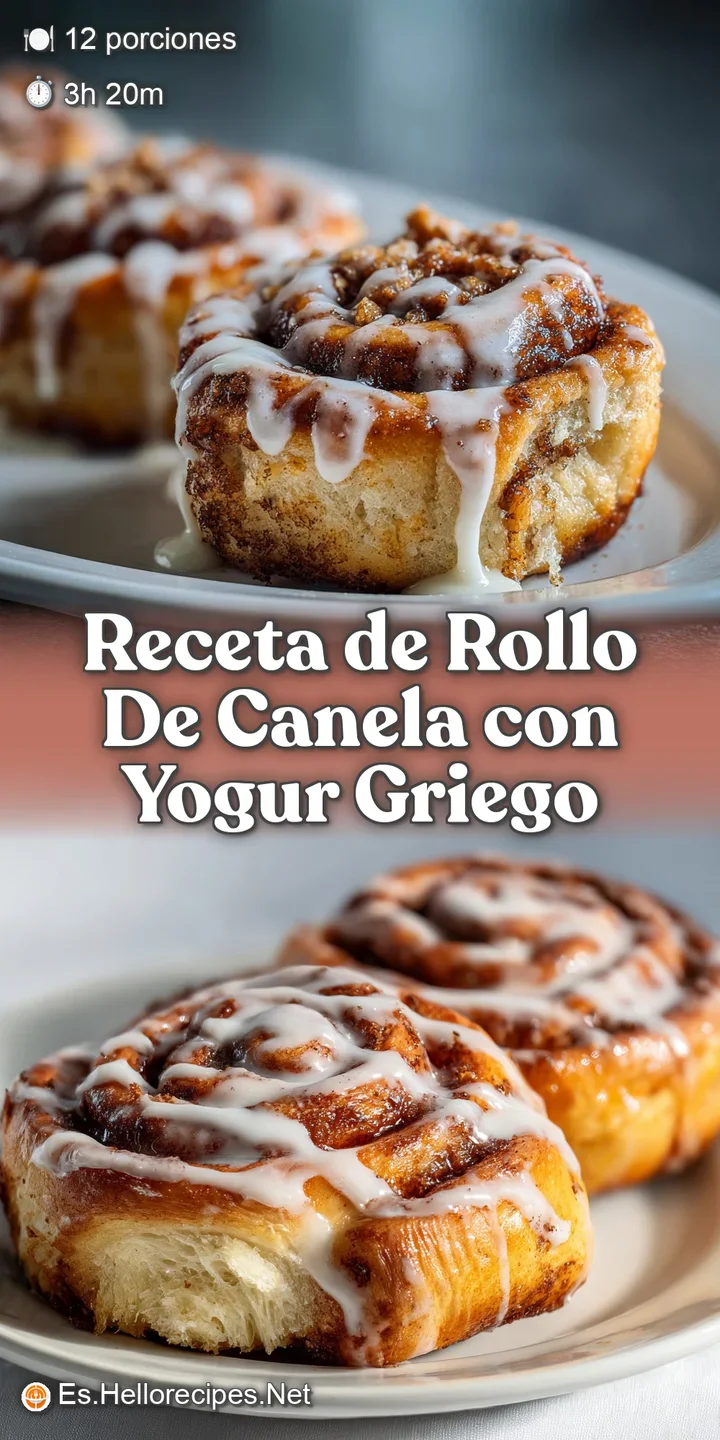 Close-up of a freshly baked cinnamon roll. Soft dough, rivers of cinnamon, topped with a generous, bright and tangy yogurt...