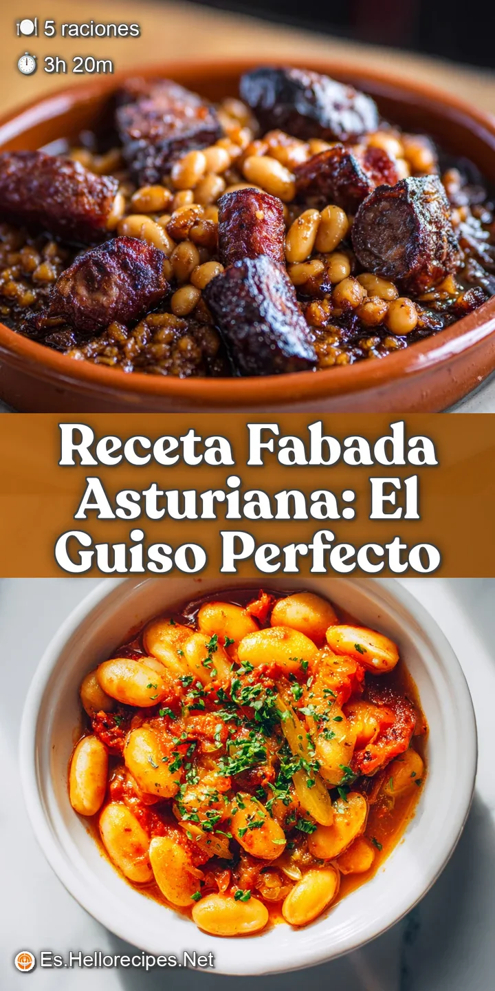 Close-up of glistening fabada asturiana. Smoky chorizo, tender beans, and broth create a hearty, appetizing image. Delicio...