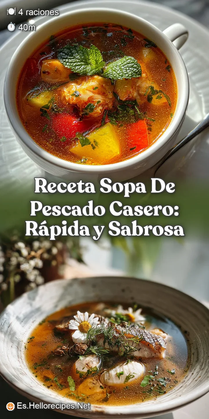 Close-up of the flavorful fish soup. Tender fish pieces, herbs, and rich broth. Hints of red pepper and the look of warm, ...