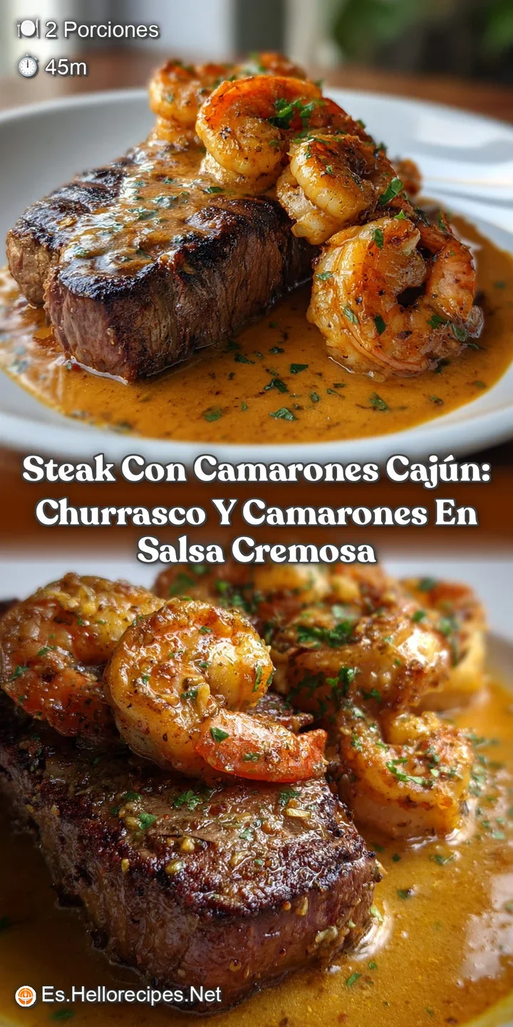 Steak con Camarones Caj&uacute;n: Churrasco y Camarones en Salsa Cremosa