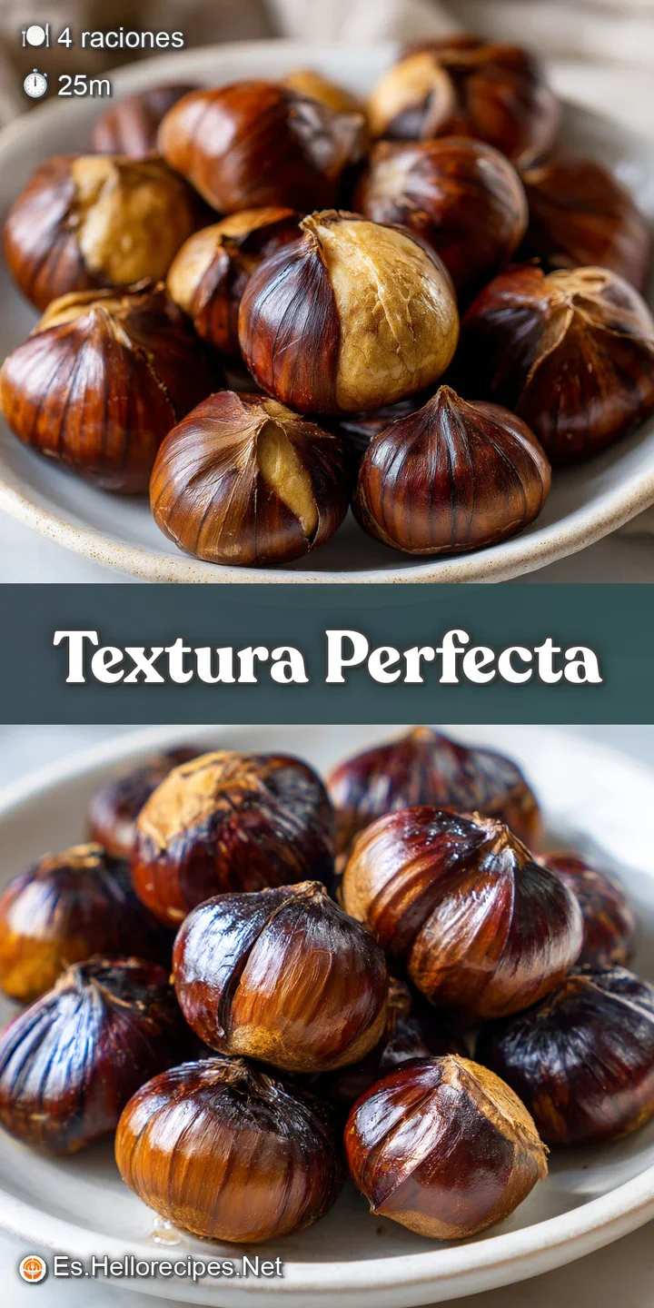 Close-up of a roasted chestnut, the shell split open revealing the light tan interior, hinting at a smoky and nutty flavor.