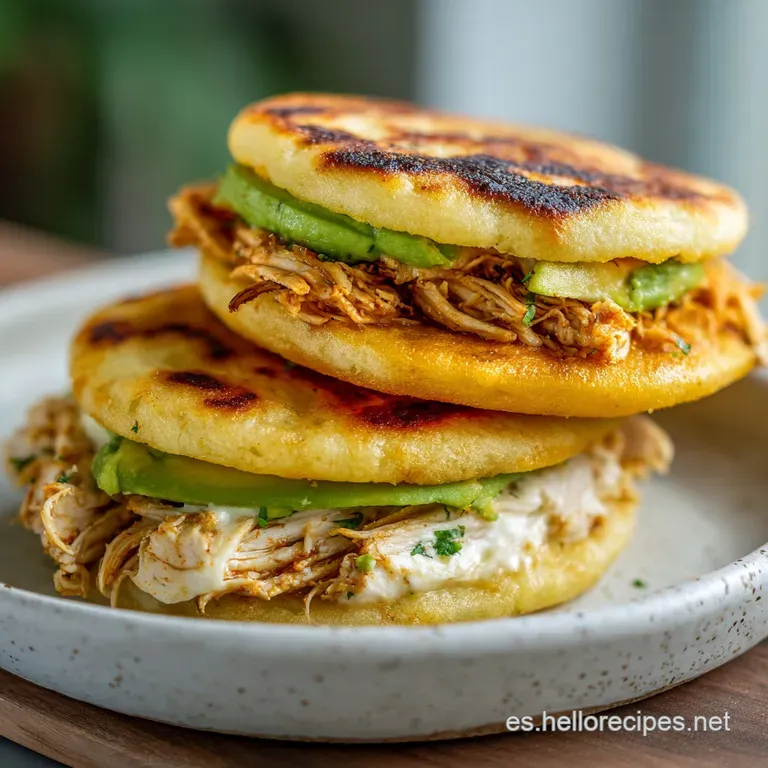 Arepas crujientes dispuestas armoniosamente con trozos de queso fundido y cilantro fresco sobre una base de madera.