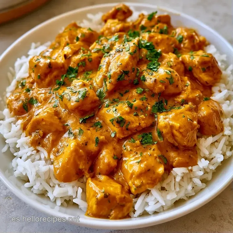 Plato hondo blanco con arroz color azafrán, pollo tierno bañado en coco y un toque de cilantro sobre fondo minimalista.