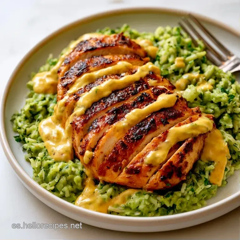 Porción en plato blanco con arroz suelto amarillo, pollo jugoso y vegetales frescos que aportan color y frescura.