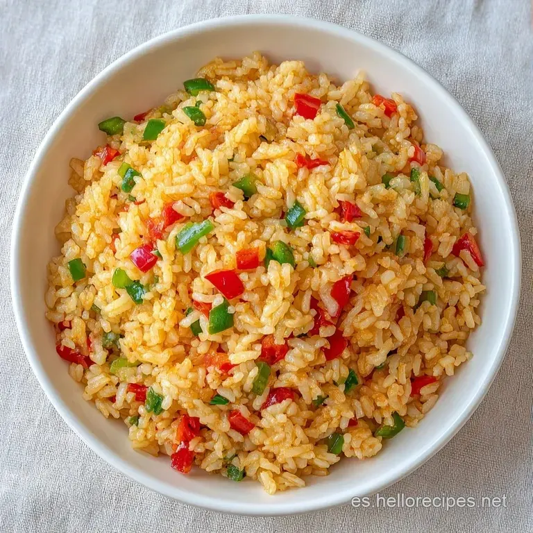 Porci&oacute;n de arroz blanco moldeada en c&iacute;rculo, brillante y caliente, coronada con una hoja de perejil verde fresco.