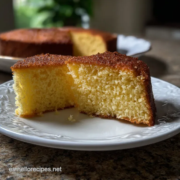 Slice of moist cake with delicate crumbs and a light golden hue, served on a plate ready to eat. Highlights the appealing ...
