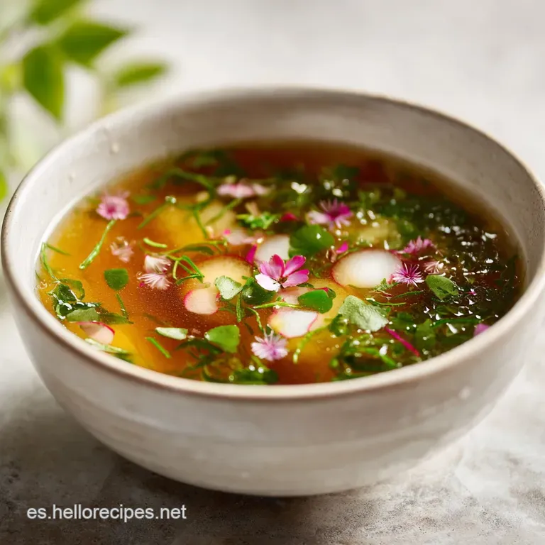 Elegant bowl of light broth with silky tofu, wakame, and sliced scallions, offering warmth and delicate flavors.