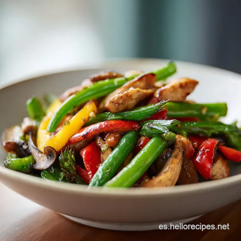 A beautifully plated chicken and vegetable dish. Steaming chicken and colorful, crisp-tender vegetables, drizzled with sav...