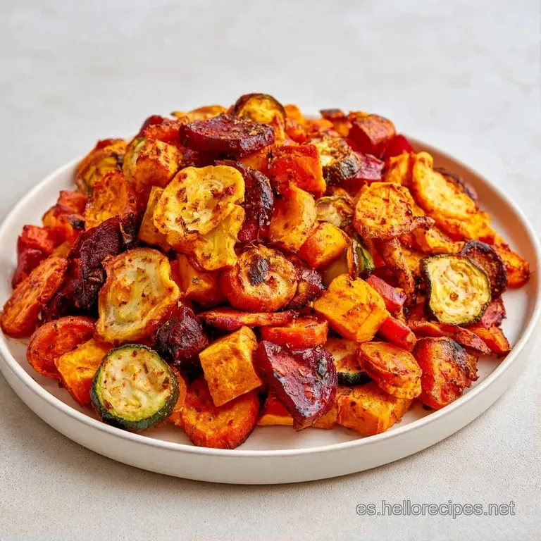 Láminas vegetales brillantes y tostadas, apiladas con elegancia, mostrando texturas rugosas y colores vibrantes.