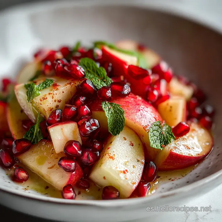 Festive salad plate featuring jewel-toned pomegranate, toasted pecans, and tender greens, elegantly arranged with a drizzl...