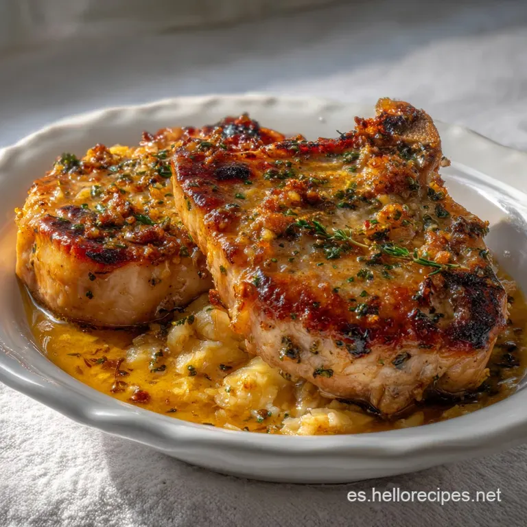 Chuletas de Cerdo con Ajo y: Cremosas y Jugosas