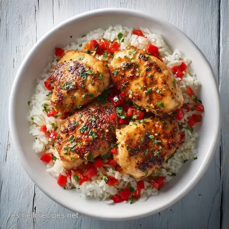 Muslo de pollo jugoso con piel crujiente y dorada, servido sobre pur&eacute; cremoso y decorado con perejil verde fresco.