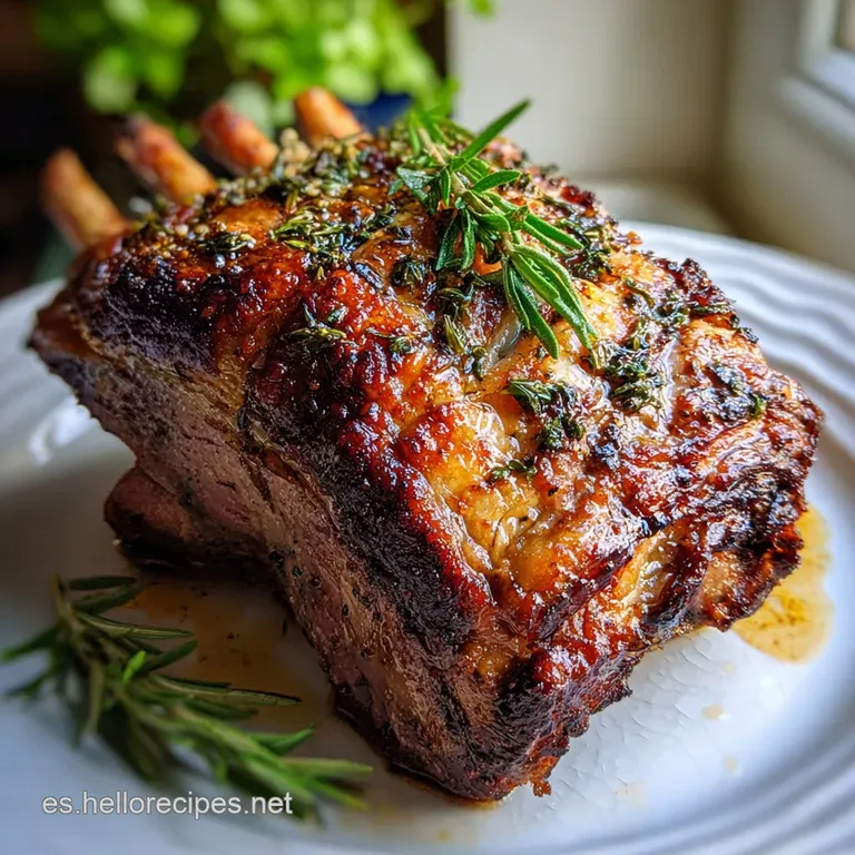 A perfectly sliced portion of roasted lamb, showing the tender pink inside, served with vibrant green asparagus and creamy...