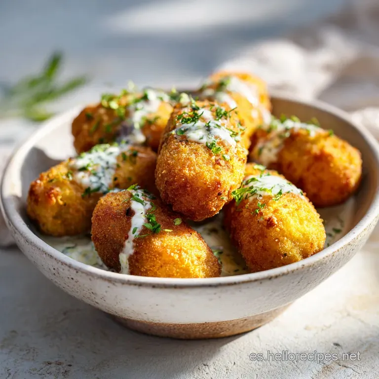 Delicate croquetas de bacalao, perfectly fried to a golden hue, rest on a white plate, lightly dusted with parsley and a l...