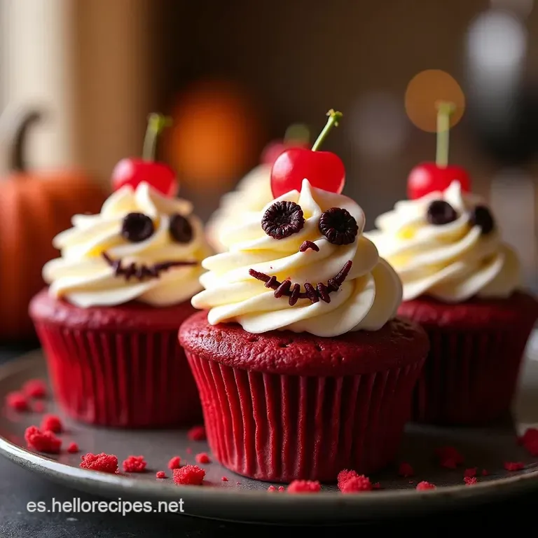 Cupcakes Red Velvet Noche De Brujas presentation