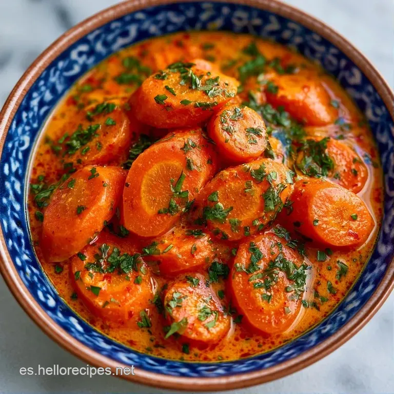 Plato hondo de cer&aacute;mica con salsa naranja cremosa, decorado con hojas de cilantro fresco y semillas de s&eacute;samo tostado.