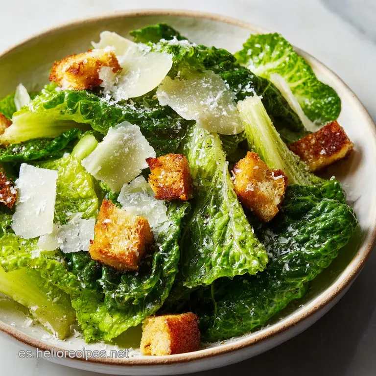 Plato blanco con lechuga fresca dispuesta art&iacute;sticamente, hilos de salsa cremosa y finas virutas de queso amarillo.