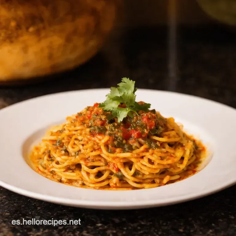 Espaguetis a La Hortelana Con Toque Oriental presentation