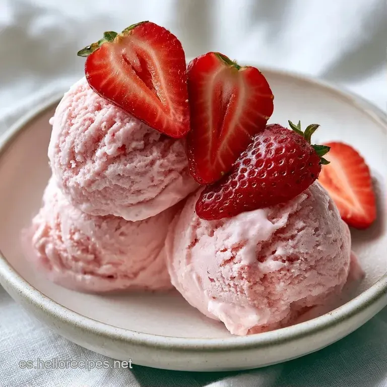 Copa de cristal con helado cremoso rosa, un hilo de sirope rojo brillante y una hoja de menta verde vibrante arriba.